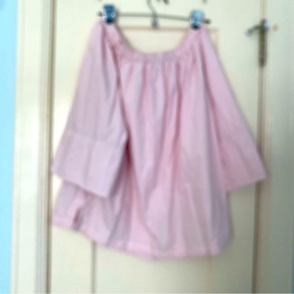 Free Assembly Pin Stripped Off Shoulder Barbie Doll Pink & White Blouse Size XL - Picture 3 of 10